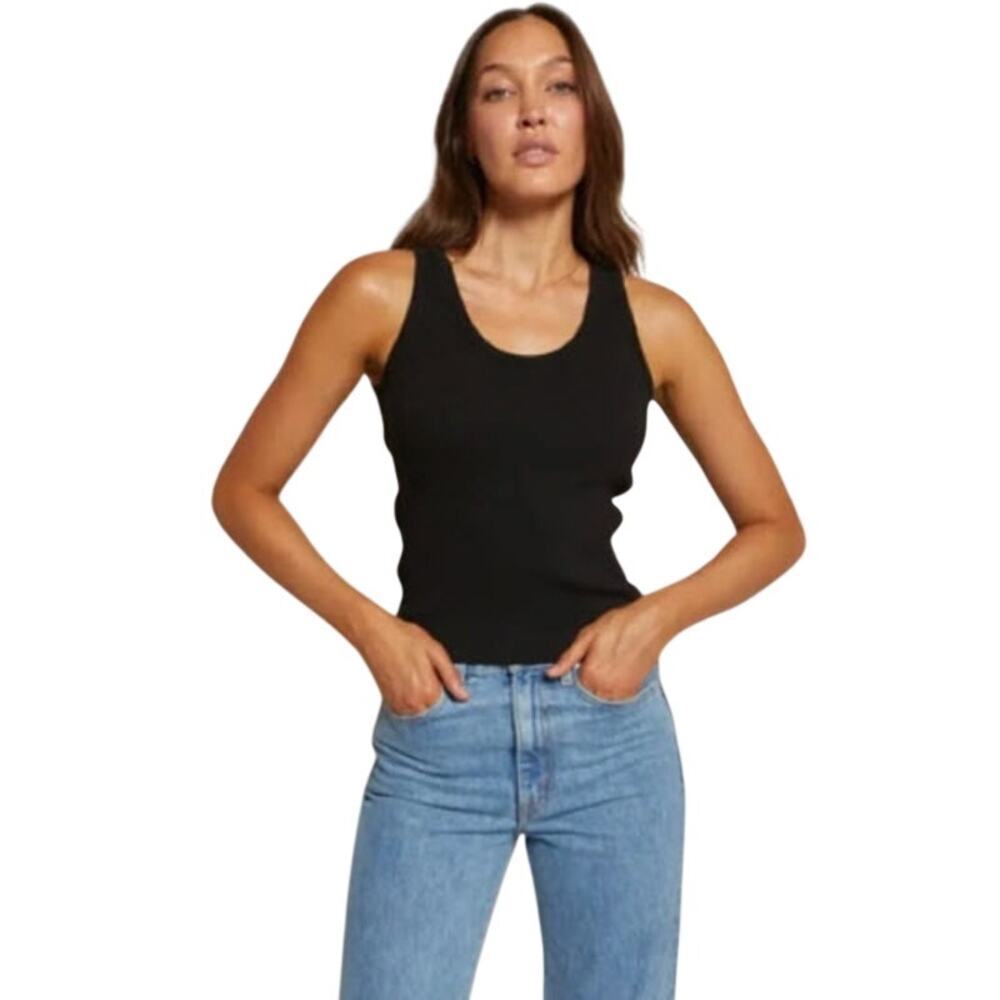 perfectwhitetee Ribbed Debbie Tank Top Black Size Medium